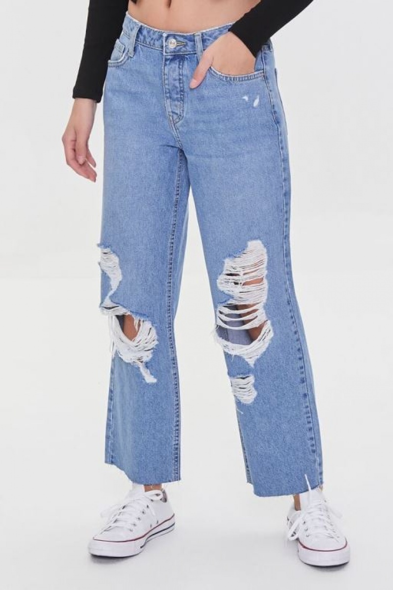 Jeans Forever 21 Recycled Cotton Distressed Mid Rise Gy Mujer Azules Claro | bVpqx0ltUWM