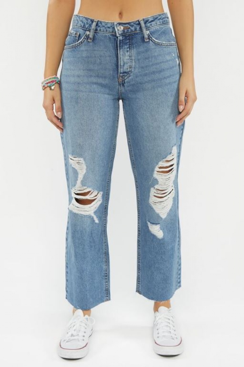 Jeans Forever 21 Recycled Cotton Distressed Mid Rise Gy Mujer Azules | JaMse8BQkKc