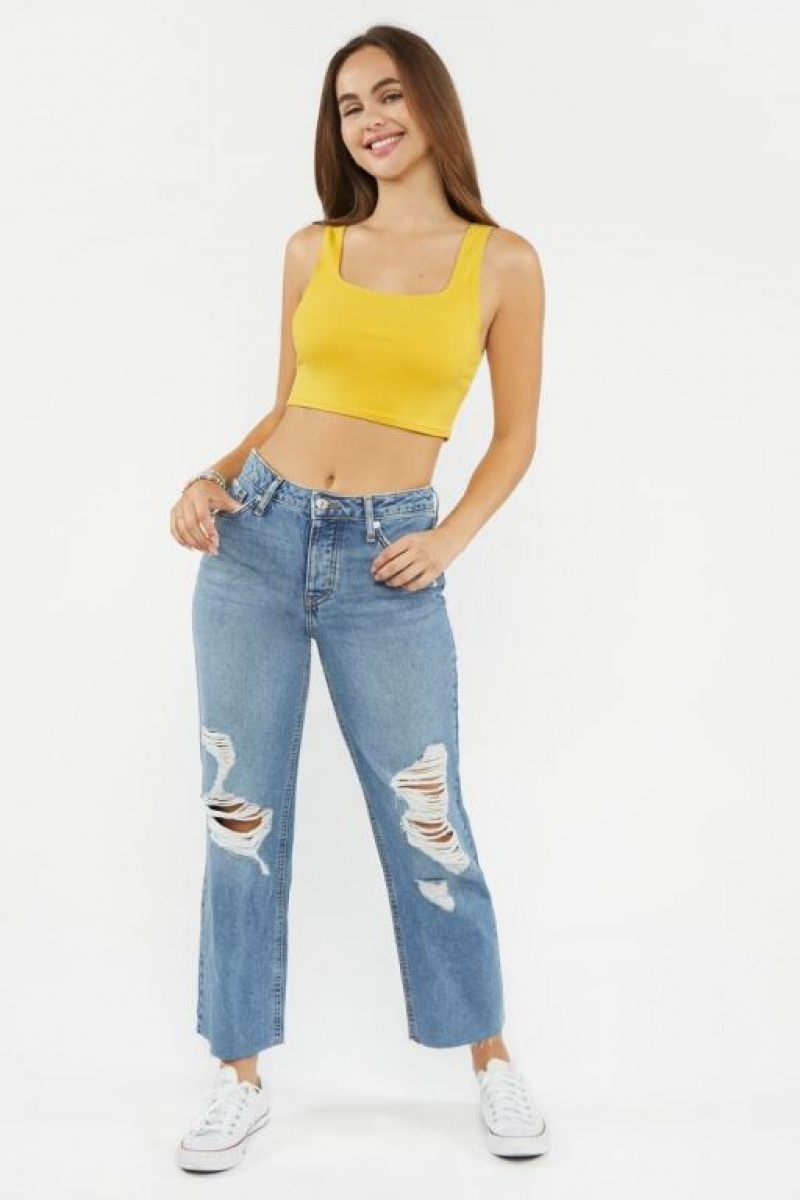 Jeans Forever 21 Recycled Cotton Distressed Mid Rise Gy Mujer Azules | JaMse8BQkKc