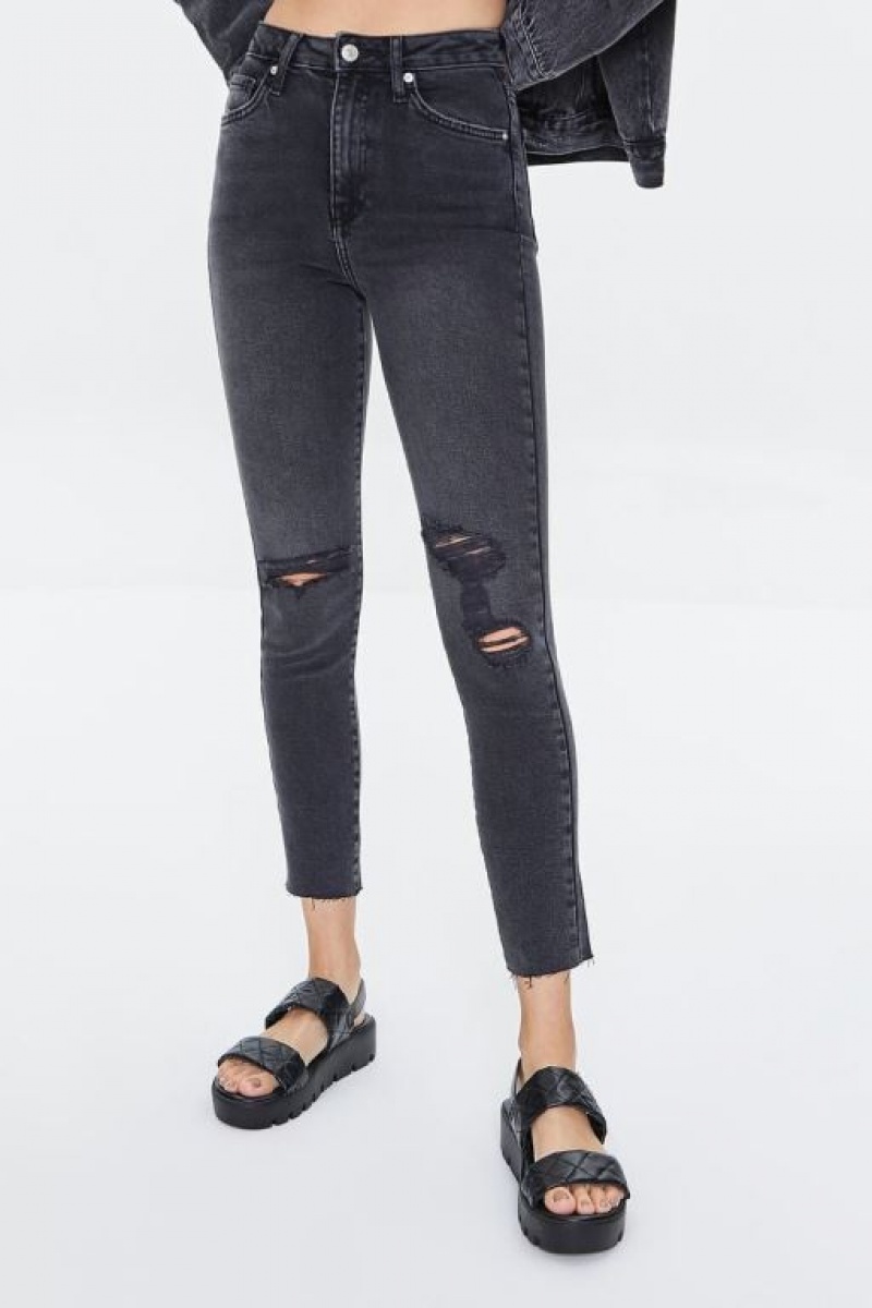 Jeans Forever 21 Recycled Cotton Distressed Flaco Mujer Negras | UUtjfCQpdL3