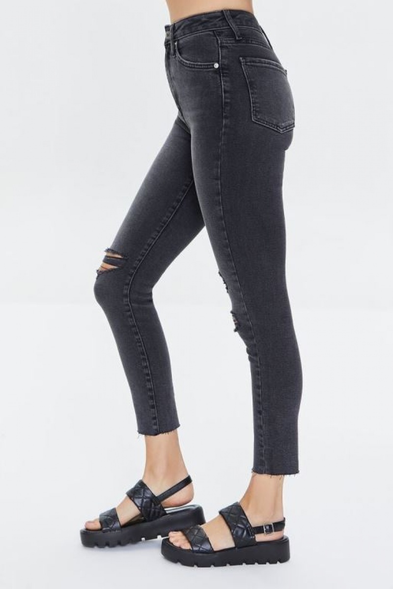 Jeans Forever 21 Recycled Cotton Distressed Flaco Mujer Negras | UUtjfCQpdL3