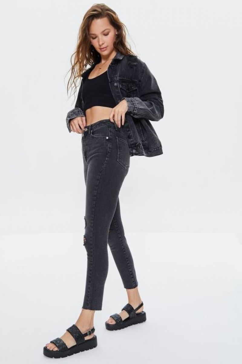 Jeans Forever 21 Recycled Cotton Distressed Flaco Mujer Negras | UUtjfCQpdL3