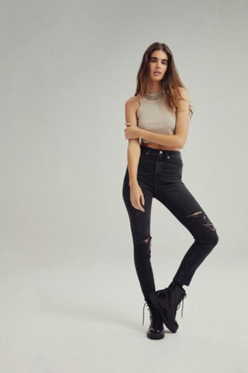 Jeans Forever 21 Recycled Cotton Distressed Flaco Mujer Negras | UUtjfCQpdL3