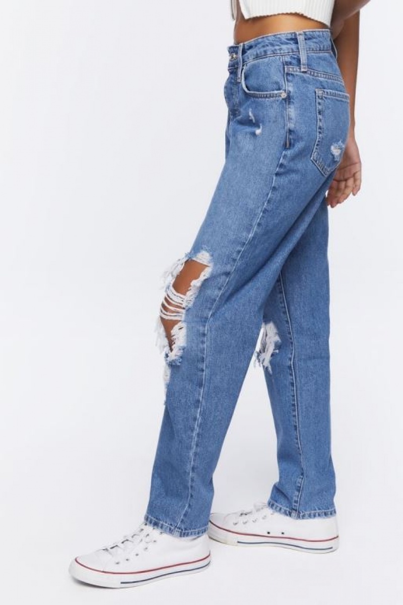 Jeans Forever 21 Recycled Cotton Distressed Mom Mujer Azules | hu3qSlBKiaW