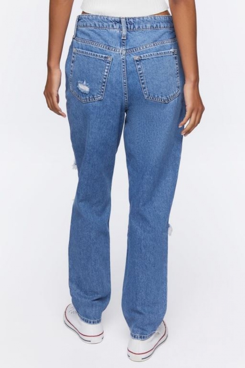 Jeans Forever 21 Recycled Cotton Distressed Mom Mujer Azules | hu3qSlBKiaW