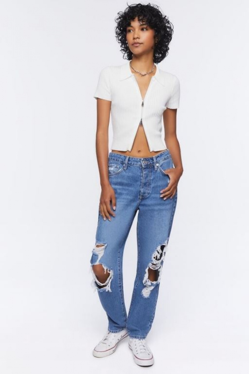 Jeans Forever 21 Recycled Cotton Distressed Mom Mujer Azules | hu3qSlBKiaW