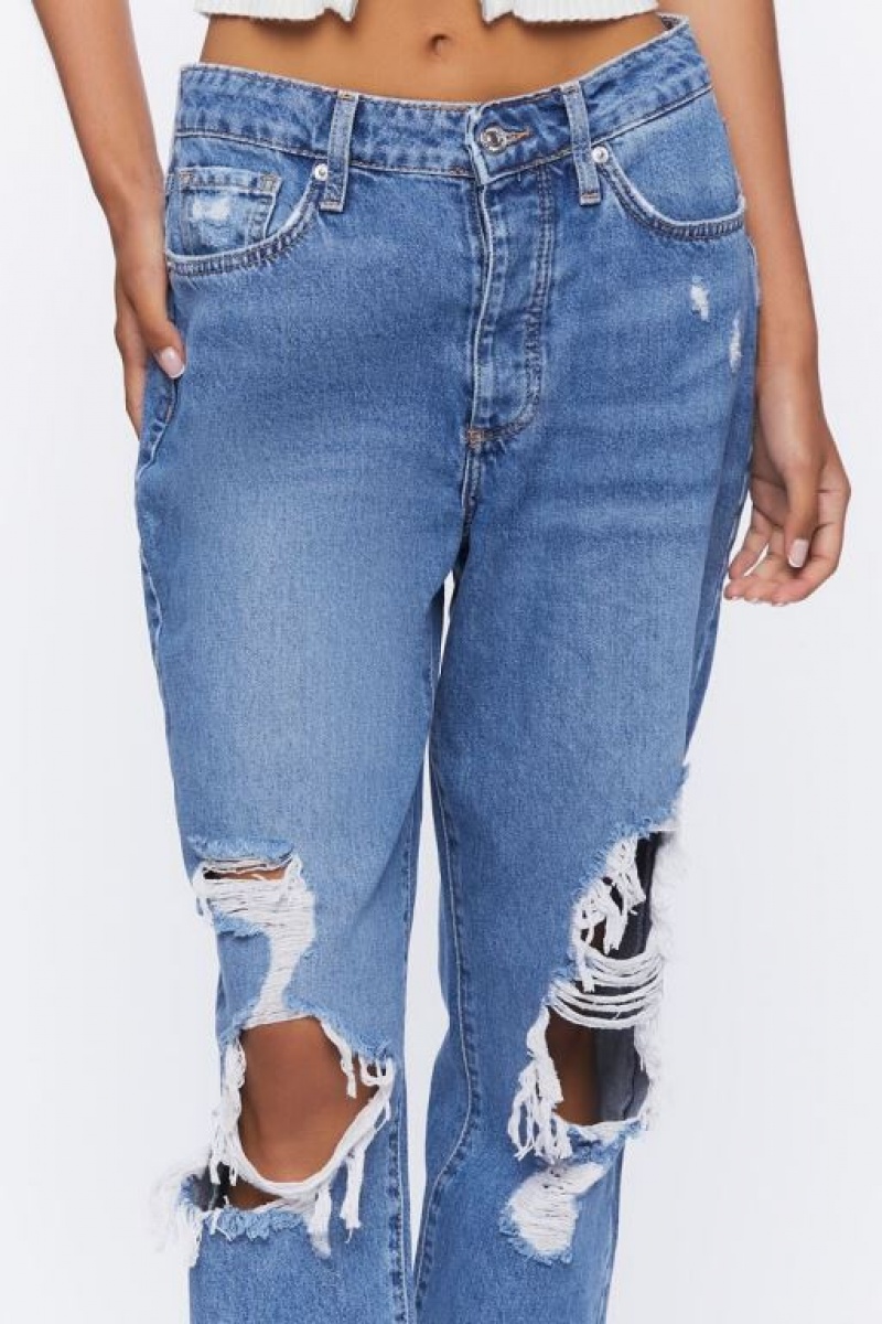 Jeans Forever 21 Recycled Cotton Distressed Mom Mujer Azules | hu3qSlBKiaW