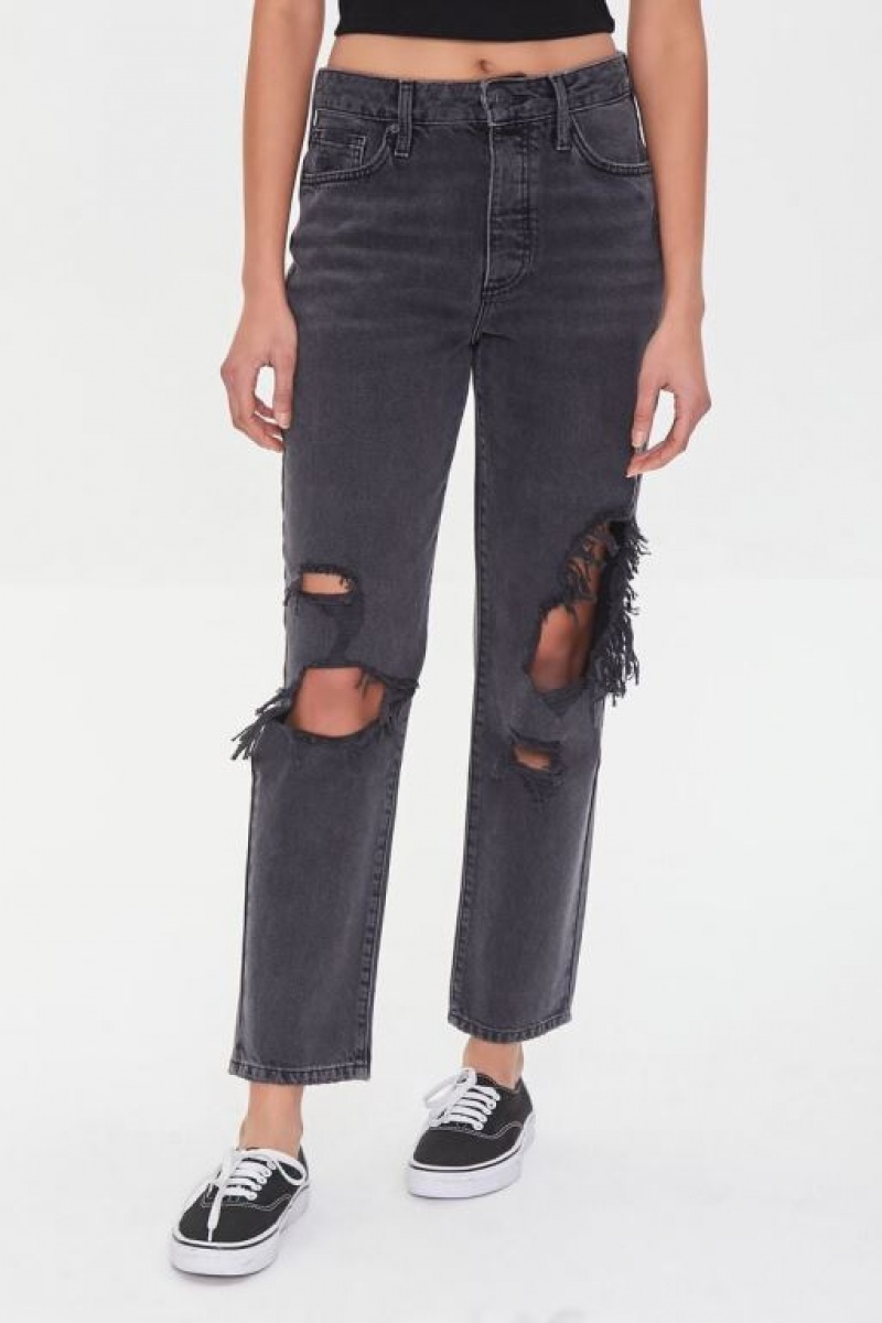 Jeans Forever 21 Recycled Cotton Distressed Mom Mujer Negras | z7vi0VEREeB