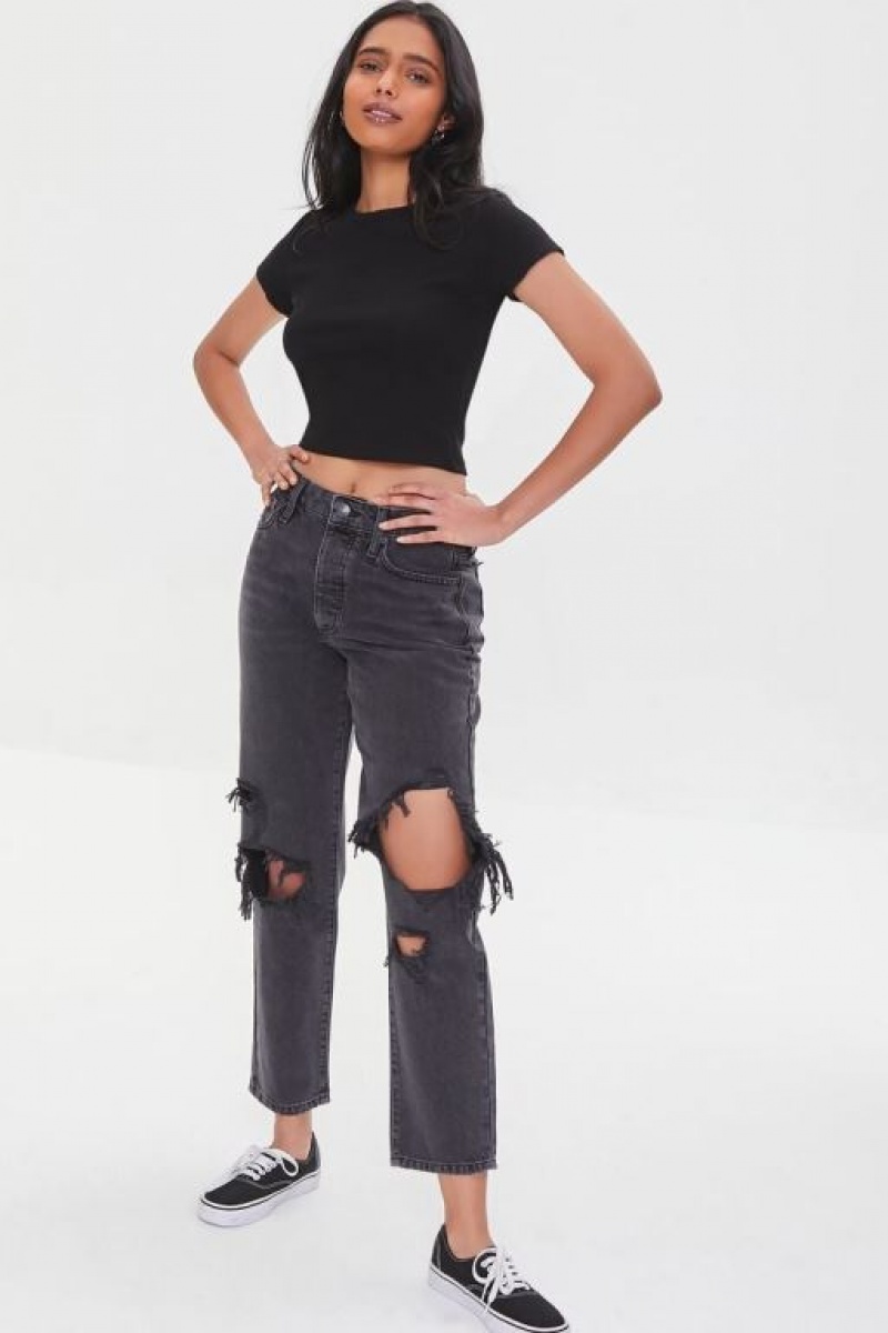 Jeans Forever 21 Recycled Cotton Distressed Mom Mujer Negras | z7vi0VEREeB