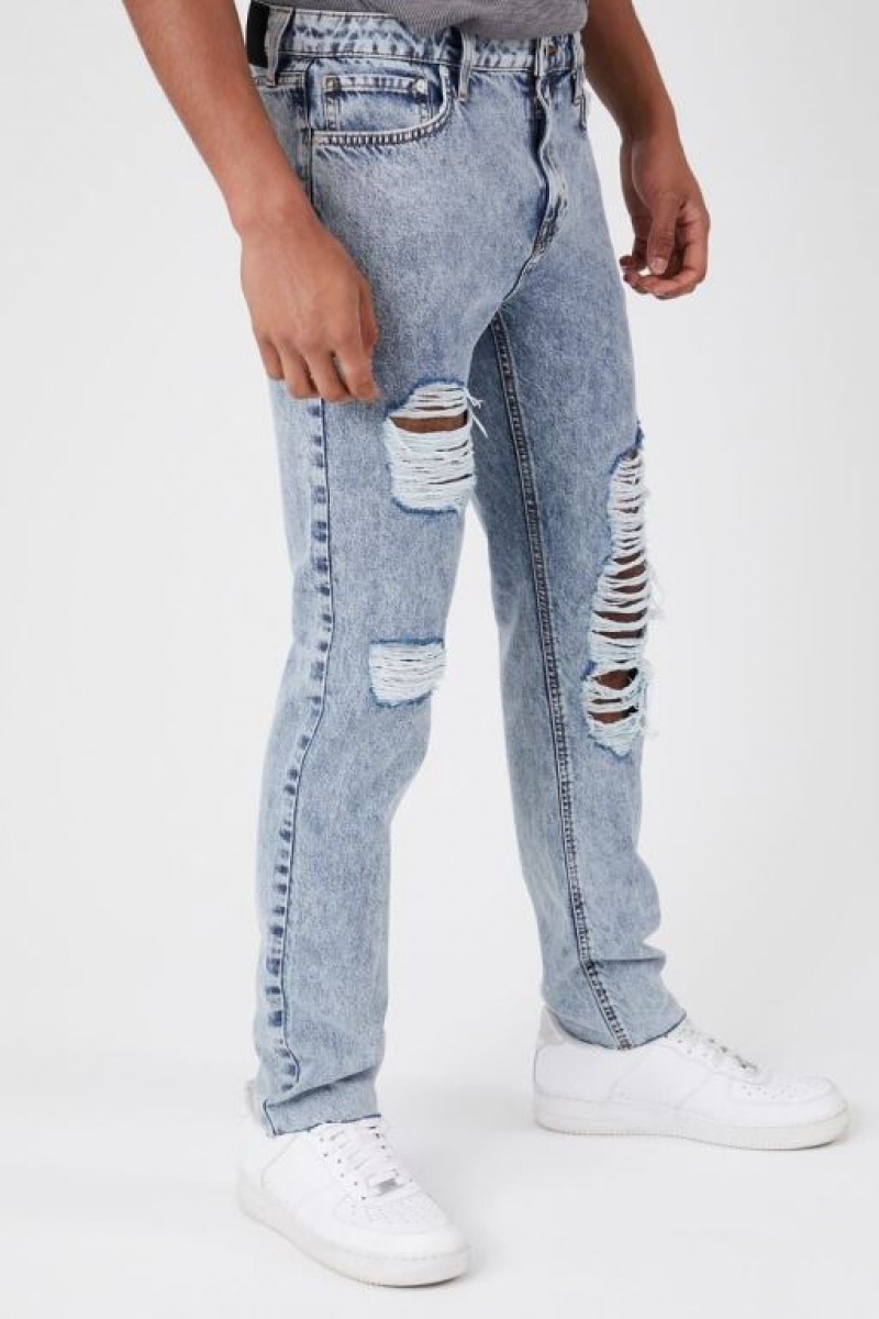 Jeans Forever 21 Recycled Cotton Distressed Hombre Azules | qJl2bNR3vAR