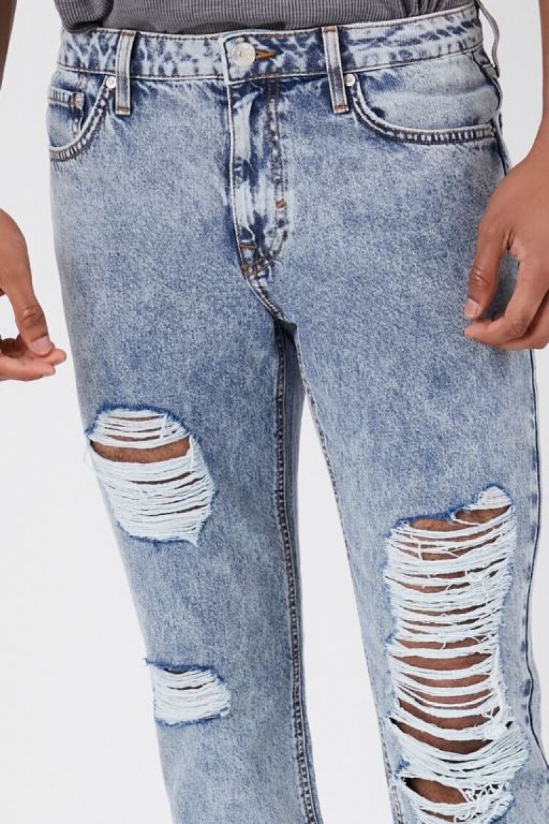 Jeans Forever 21 Recycled Cotton Distressed Hombre Azules | qJl2bNR3vAR