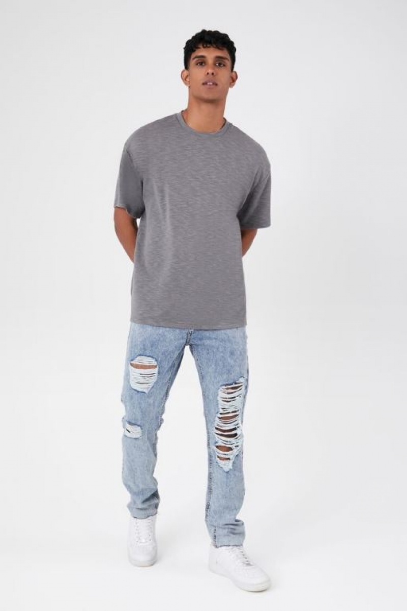 Jeans Forever 21 Recycled Cotton Distressed Hombre Azules | qJl2bNR3vAR