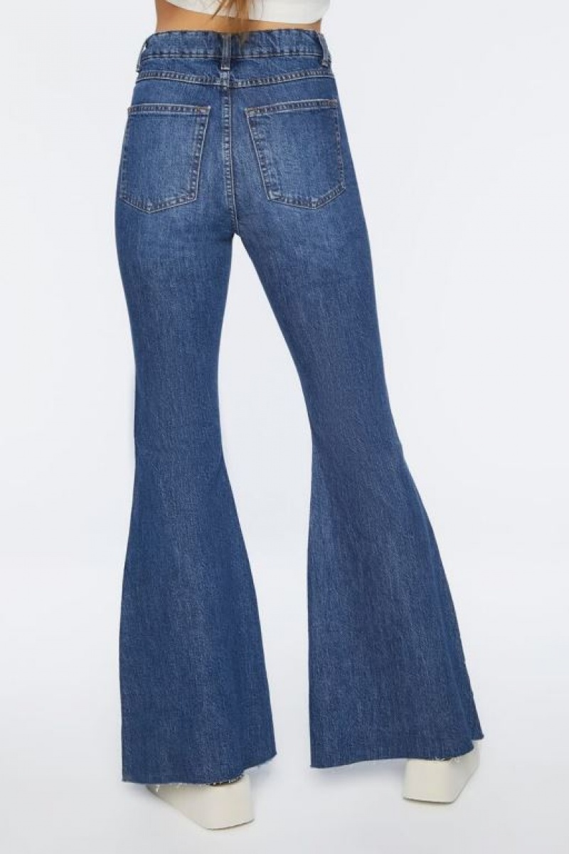 Jeans Forever 21 Recycled Cotton Embroidered Floral Flare Mujer Azules | nbFP4HUH7CK