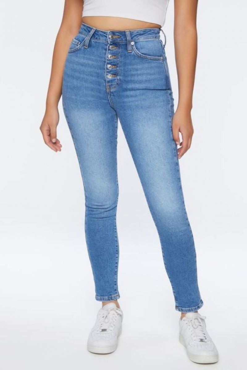 Jeans Forever 21 Recycled Cotton High Rise Flaco Mujer Azules | SpQHyrvwqwa