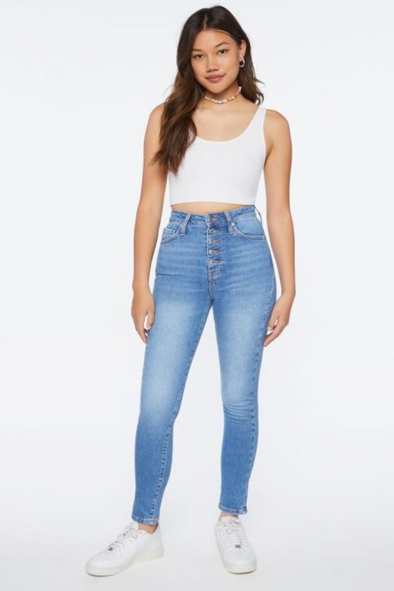 Jeans Forever 21 Recycled Cotton High Rise Flaco Mujer Azules | SpQHyrvwqwa