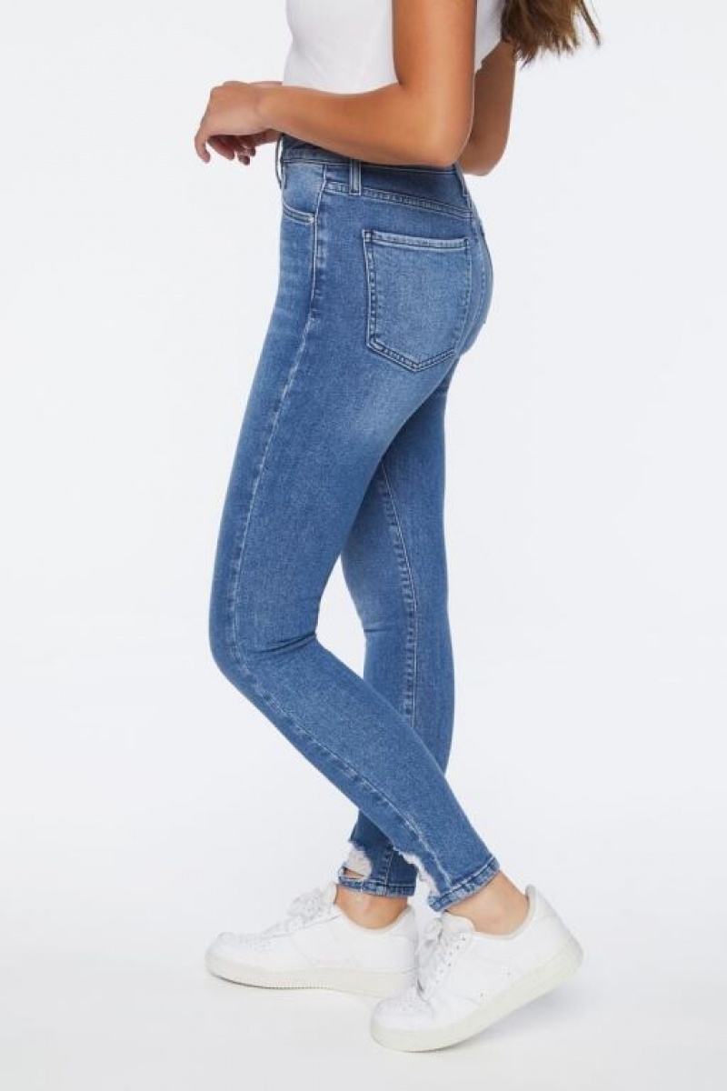 Jeans Forever 21 Recycled Cotton High Rise Flaco Mujer Azules Oscuro | fQ1aZRccB8q