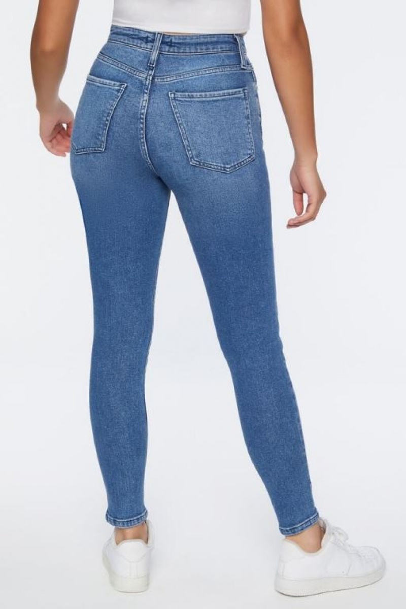 Jeans Forever 21 Recycled Cotton High Rise Flaco Mujer Azules Oscuro | fQ1aZRccB8q