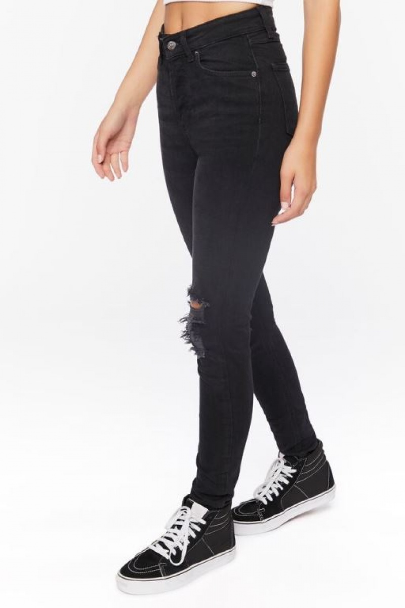 Jeans Forever 21 Recycled Cotton High Rise Distressed Mujer Negras | ZHD8h0hZDNg