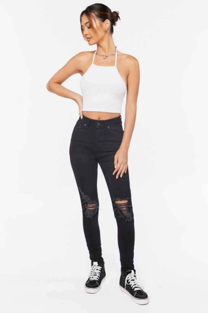 Jeans Forever 21 Recycled Cotton High Rise Distressed Mujer Negras | ZHD8h0hZDNg