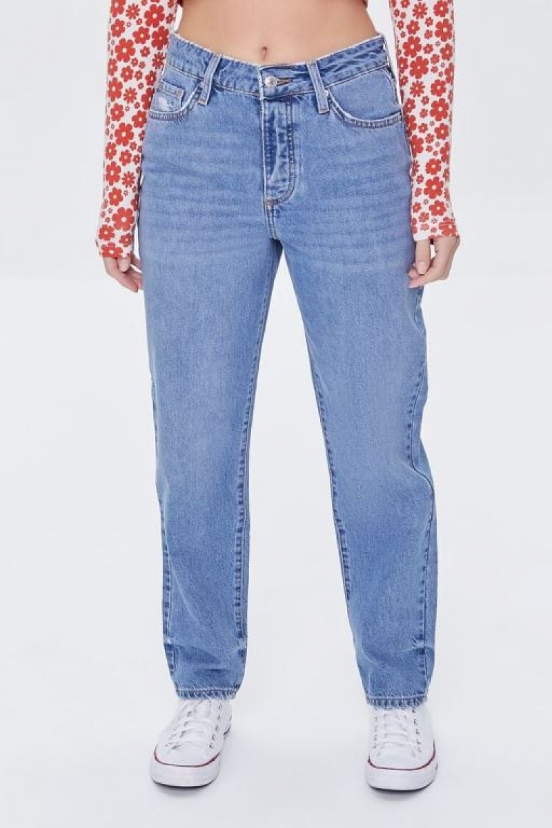 Jeans Forever 21 Recycled Cotton High Rise Mom Mujer Azules | W1zknF208Gf