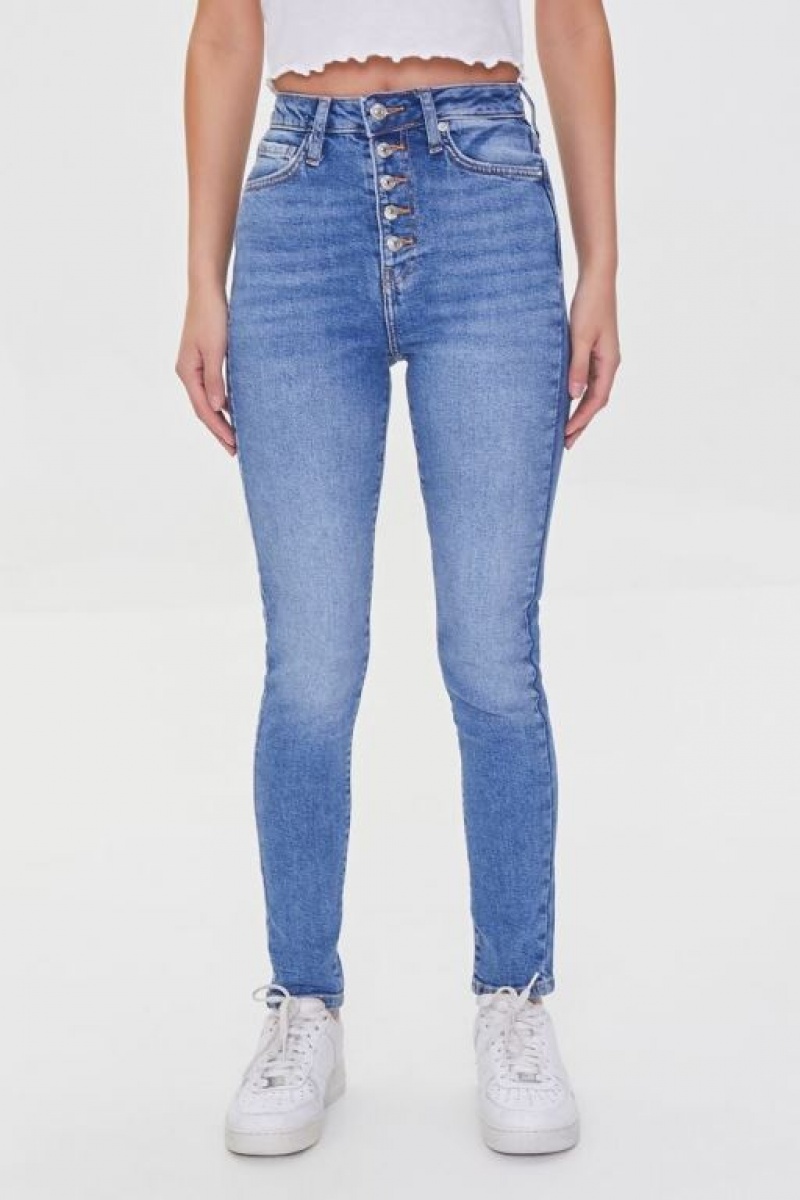 Jeans Forever 21 Recycled Cotton High Rise Flaco Mujer Azules | tg8LB9ZlS69