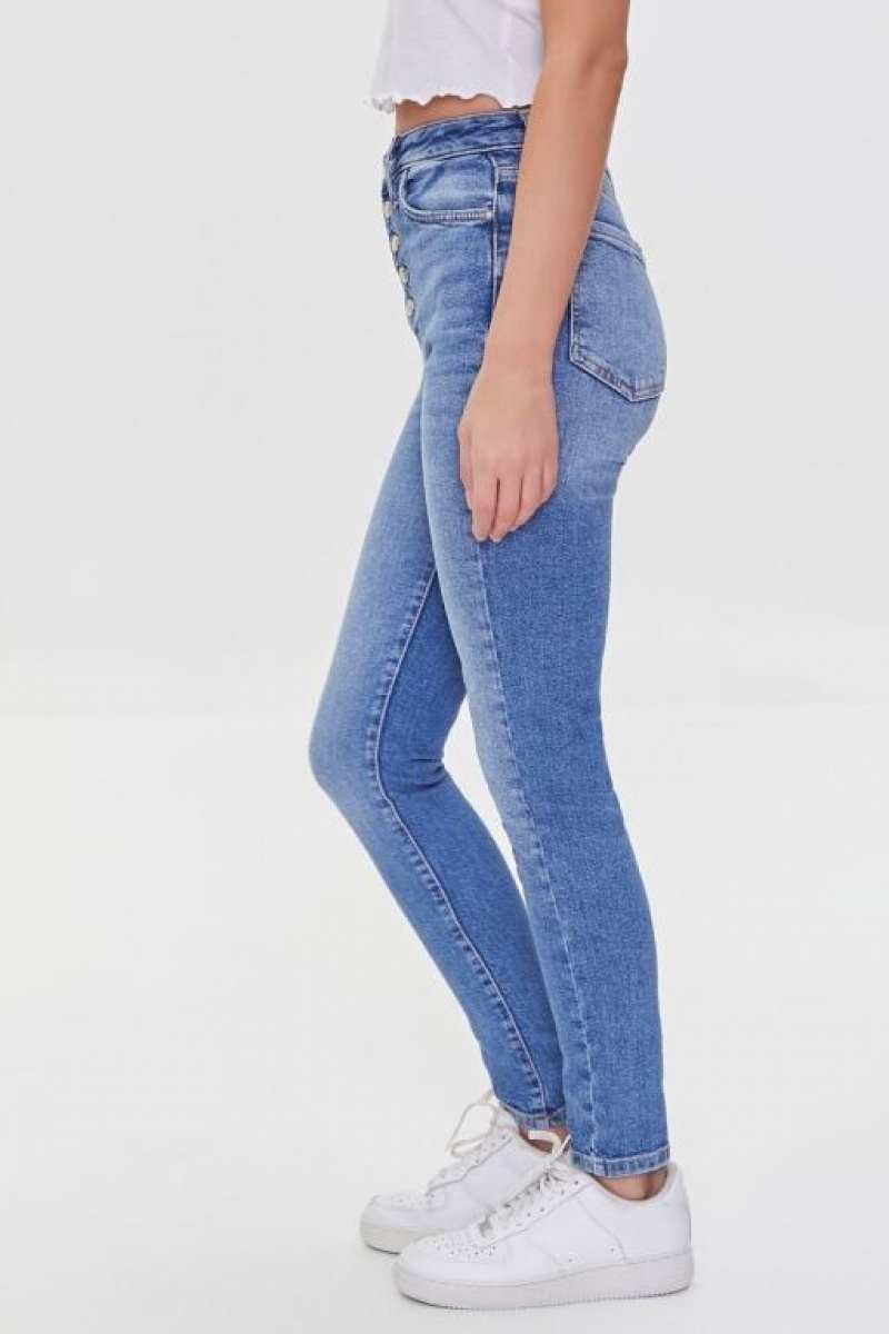 Jeans Forever 21 Recycled Cotton High Rise Flaco Mujer Azules | tg8LB9ZlS69