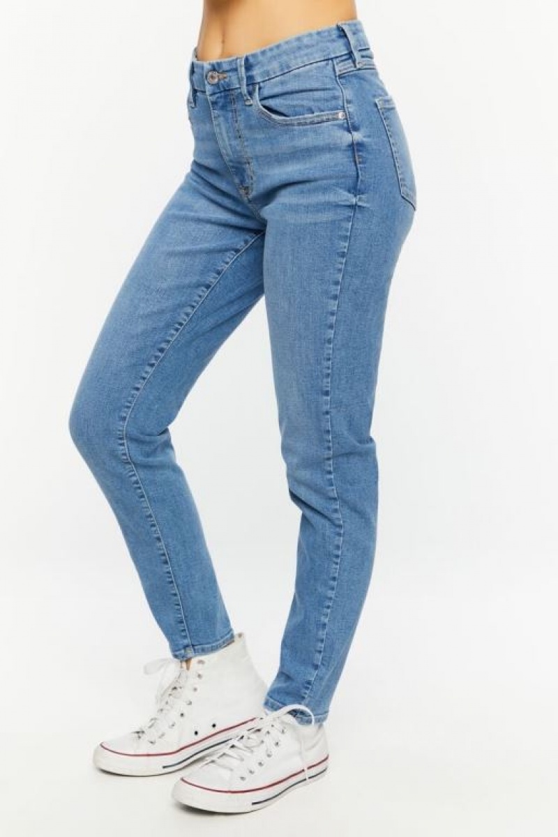 Jeans Forever 21 Recycled Cotton Mid Rise Flaco Mujer Azules | POXvoBvorKi