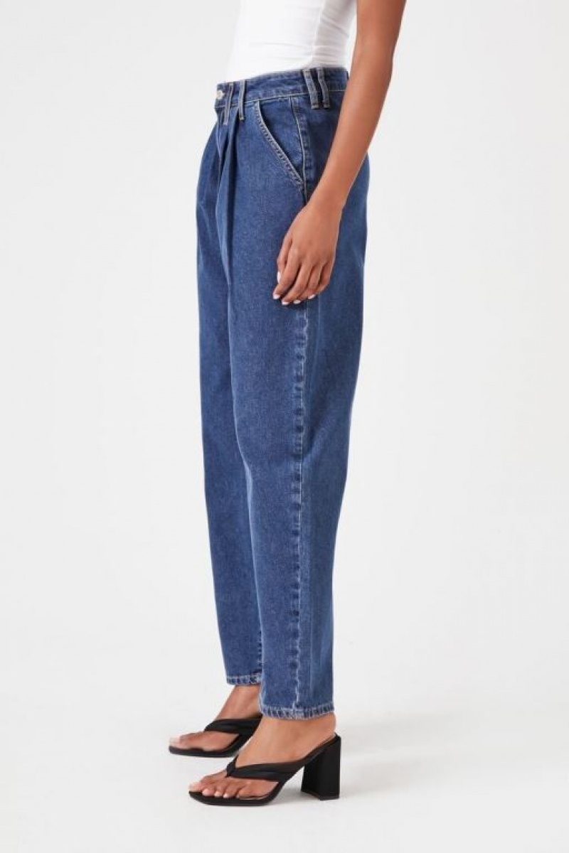 Jeans Forever 21 Recycled Cotton Plisado Wide Leg Mujer Azules Oscuro | vA1NlOIkVWj