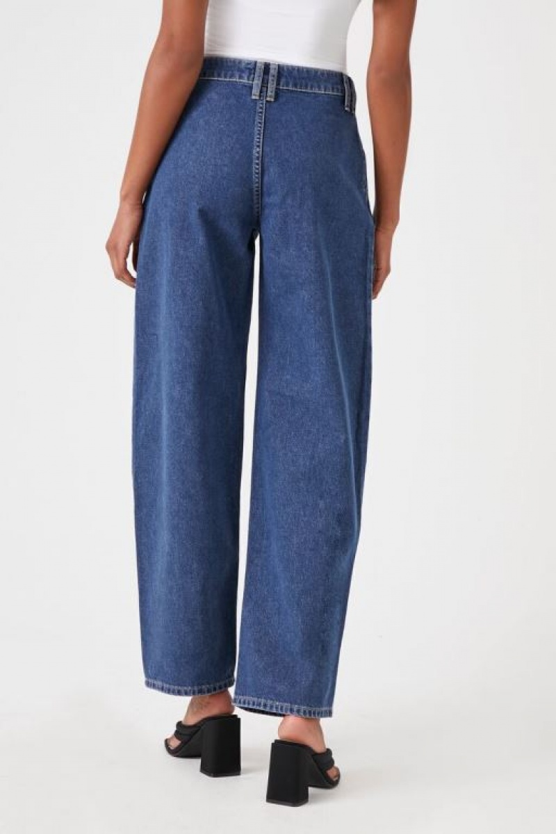 Jeans Forever 21 Recycled Cotton Plisado Wide Leg Mujer Azules Oscuro | vA1NlOIkVWj