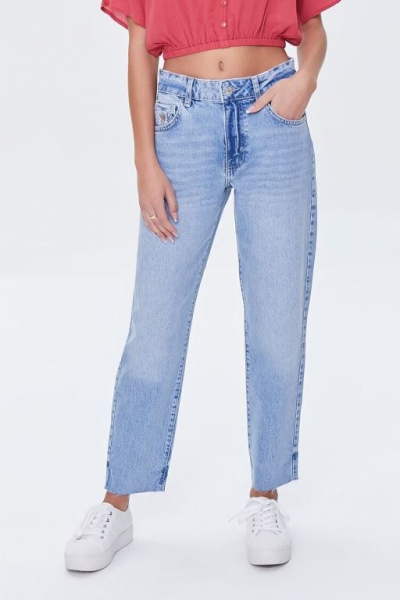 Jeans Forever 21 Recycled Cotton Raw Cut Mom Mujer Azules Claro | EwEUDe6VNSl