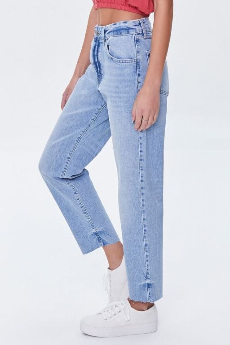 Jeans Forever 21 Recycled Cotton Raw Cut Mom Mujer Azules Claro | EwEUDe6VNSl