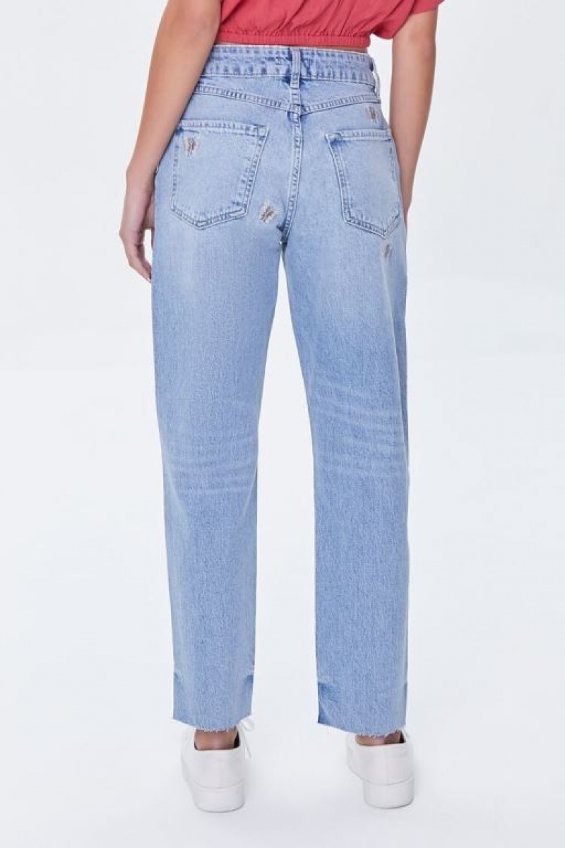 Jeans Forever 21 Recycled Cotton Raw Cut Mom Mujer Azules Claro | EwEUDe6VNSl