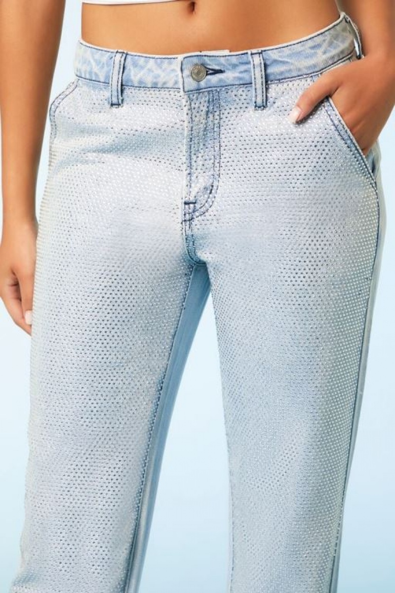 Jeans Forever 21 Rhinestone Directo Leg Mujer Azules Claro | EWeTCwyl1Sd