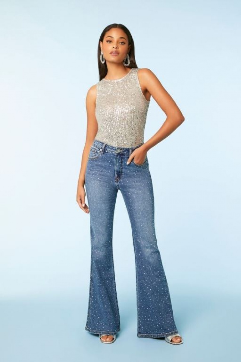 Jeans Forever 21 Rhinestone Flare Mujer Azules | xaHzUnED4SJ