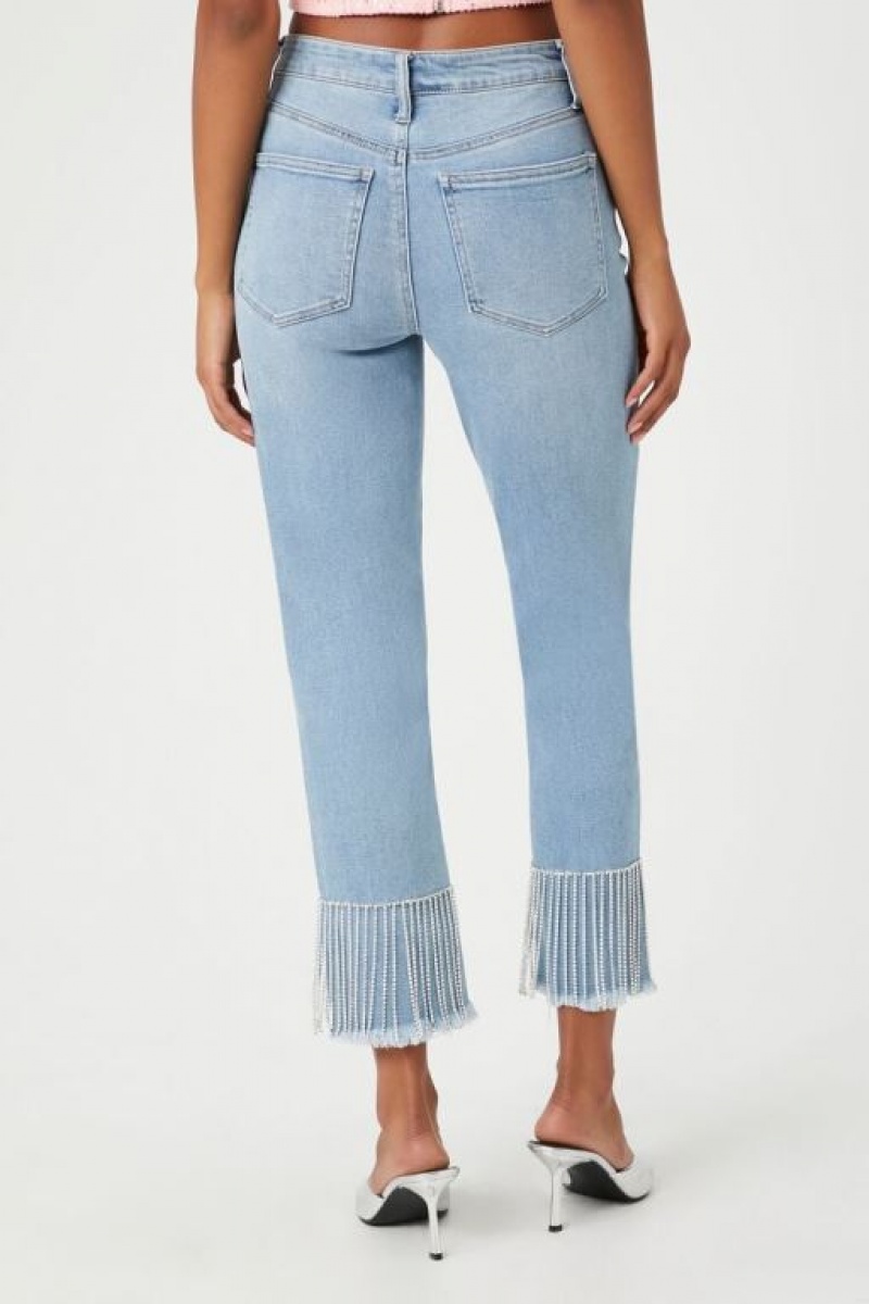 Jeans Forever 21 Rhinestone Fringe Ankle Mujer Azules | zZadAr8UWOV