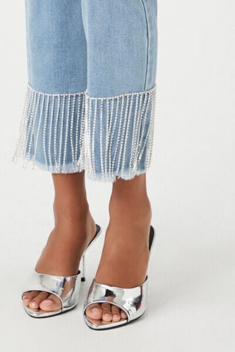 Jeans Forever 21 Rhinestone Fringe Ankle Mujer Azules | zZadAr8UWOV