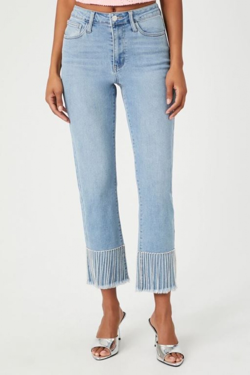 Jeans Forever 21 Rhinestone Fringe Ankle Mujer Azules | zZadAr8UWOV