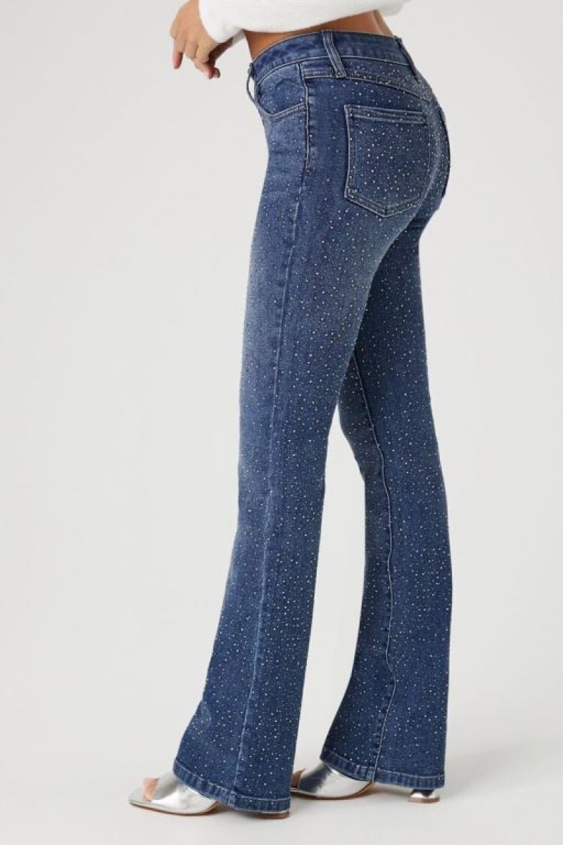 Jeans Forever 21 Rhinestone Mid Rise Bootcut Mujer Azules Oscuro | gijYVC56I1h