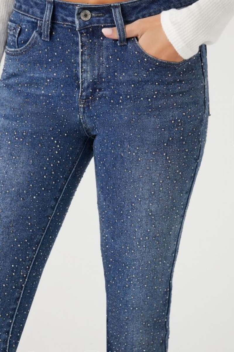 Jeans Forever 21 Rhinestone Mid Rise Bootcut Mujer Azules Oscuro | gijYVC56I1h