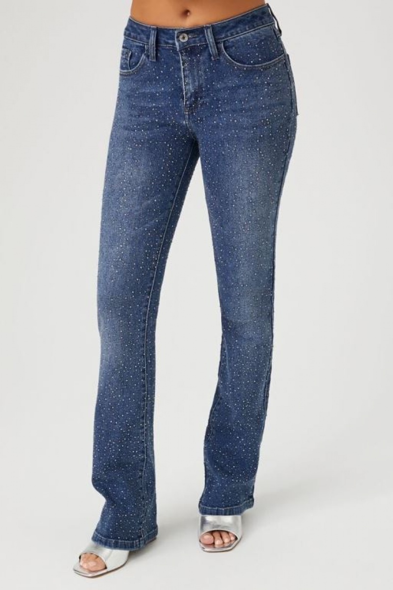 Jeans Forever 21 Rhinestone Mid Rise Bootcut Mujer Azules Oscuro | gijYVC56I1h