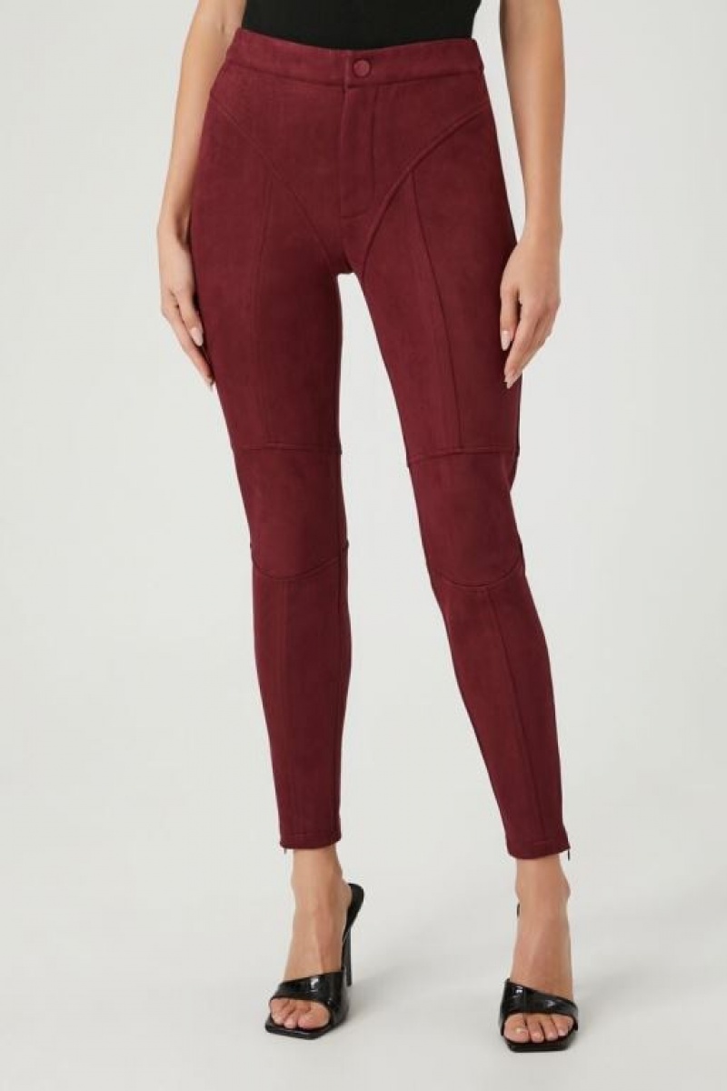 Jeans Forever 21 Seamed Faux Suede Flaco Mujer Burdeos | mVUiBsRIyBF