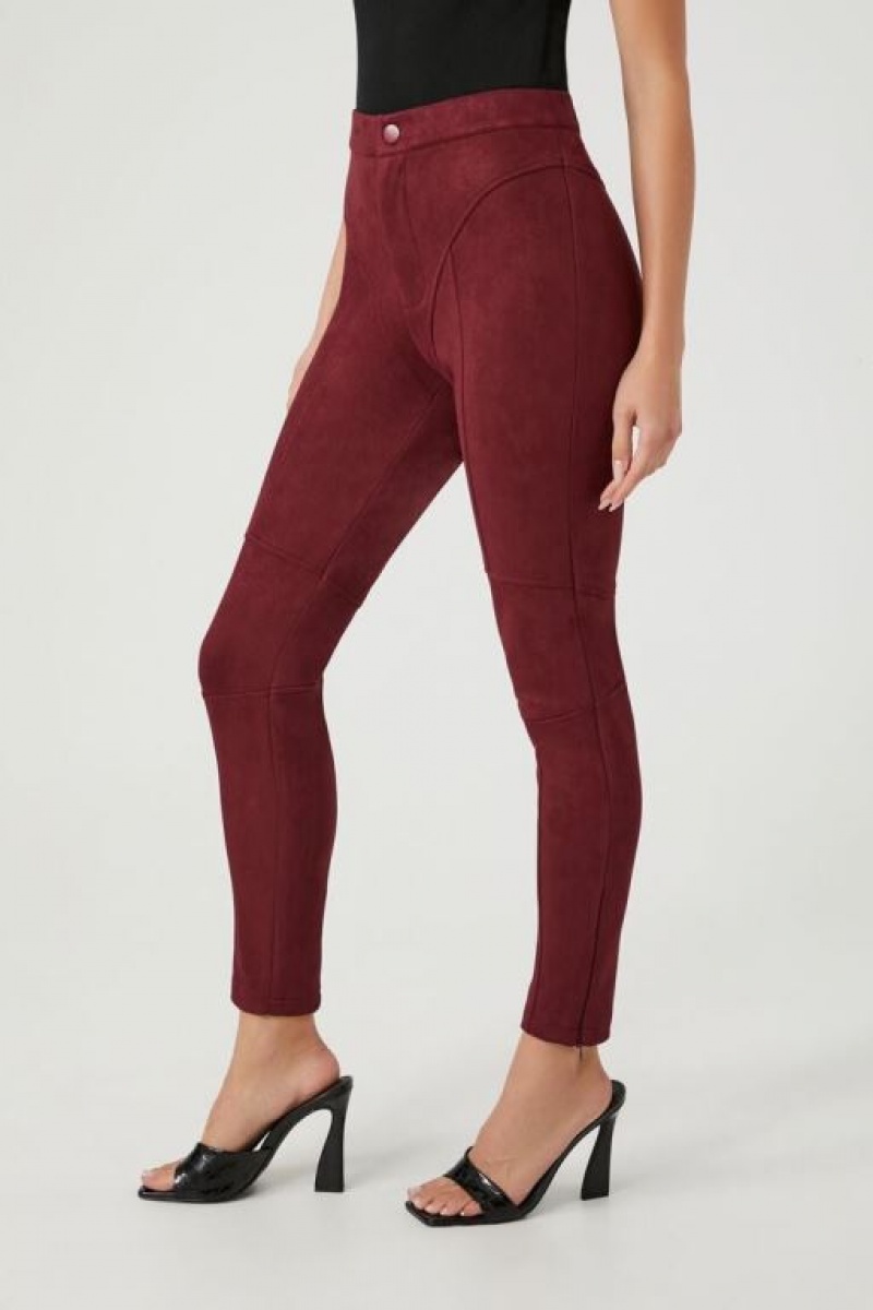 Jeans Forever 21 Seamed Faux Suede Flaco Mujer Burdeos | mVUiBsRIyBF