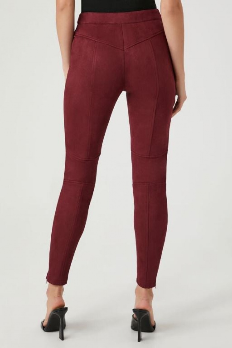 Jeans Forever 21 Seamed Faux Suede Flaco Mujer Burdeos | mVUiBsRIyBF