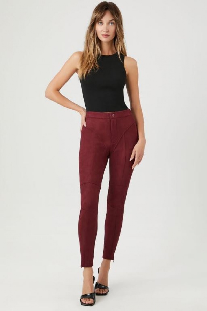 Jeans Forever 21 Seamed Faux Suede Flaco Mujer Burdeos | mVUiBsRIyBF