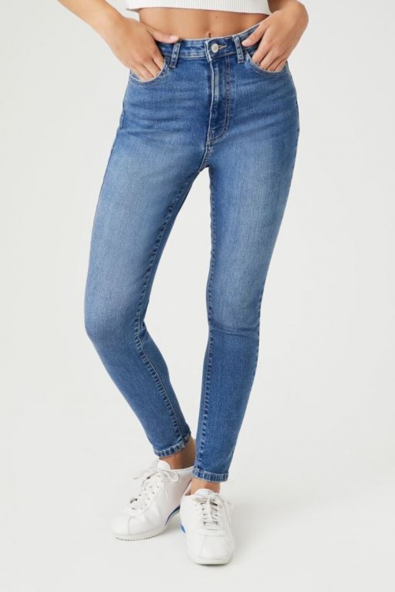 Jeans Forever 21 Short Stretch Denim Flaco Mujer Azules | pmHi5KrGERD