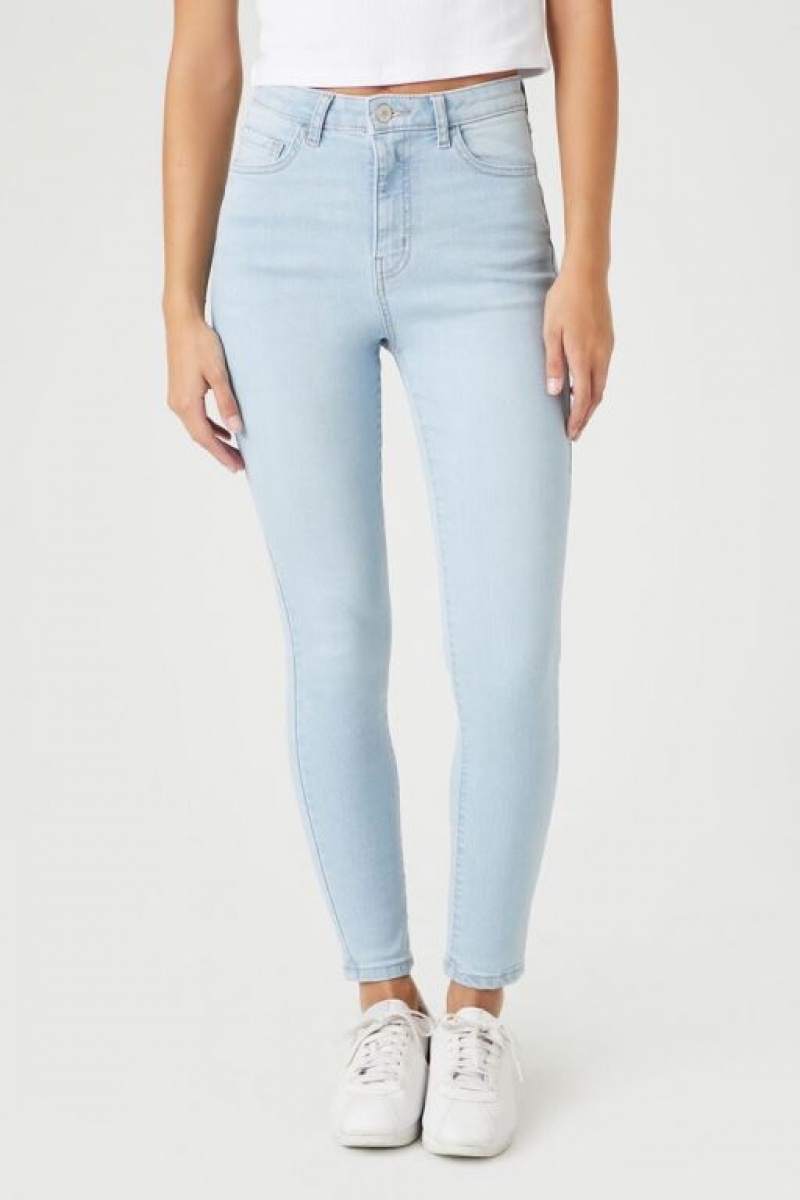 Jeans Forever 21 Short Stretch Denim Flaco Mujer Azules Claro | 5AYzwAN0Die