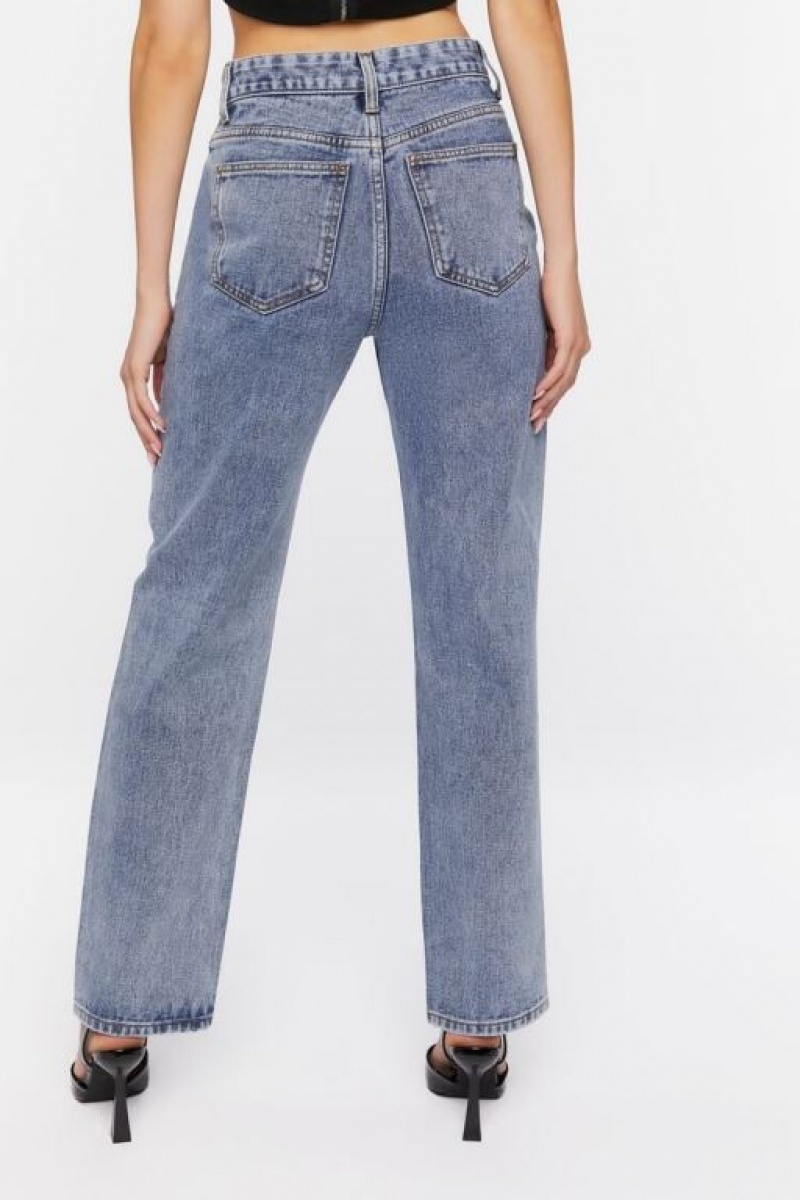 Jeans Forever 21 Split Knee Relaxed High Rise Mujer Azules | 7qVDj2VS0HF