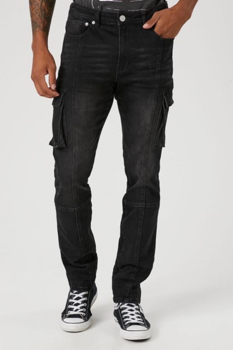 Jeans Forever 21 Stone Wash Cargo Flaco Hombre Negras | 4GfegexSGNU