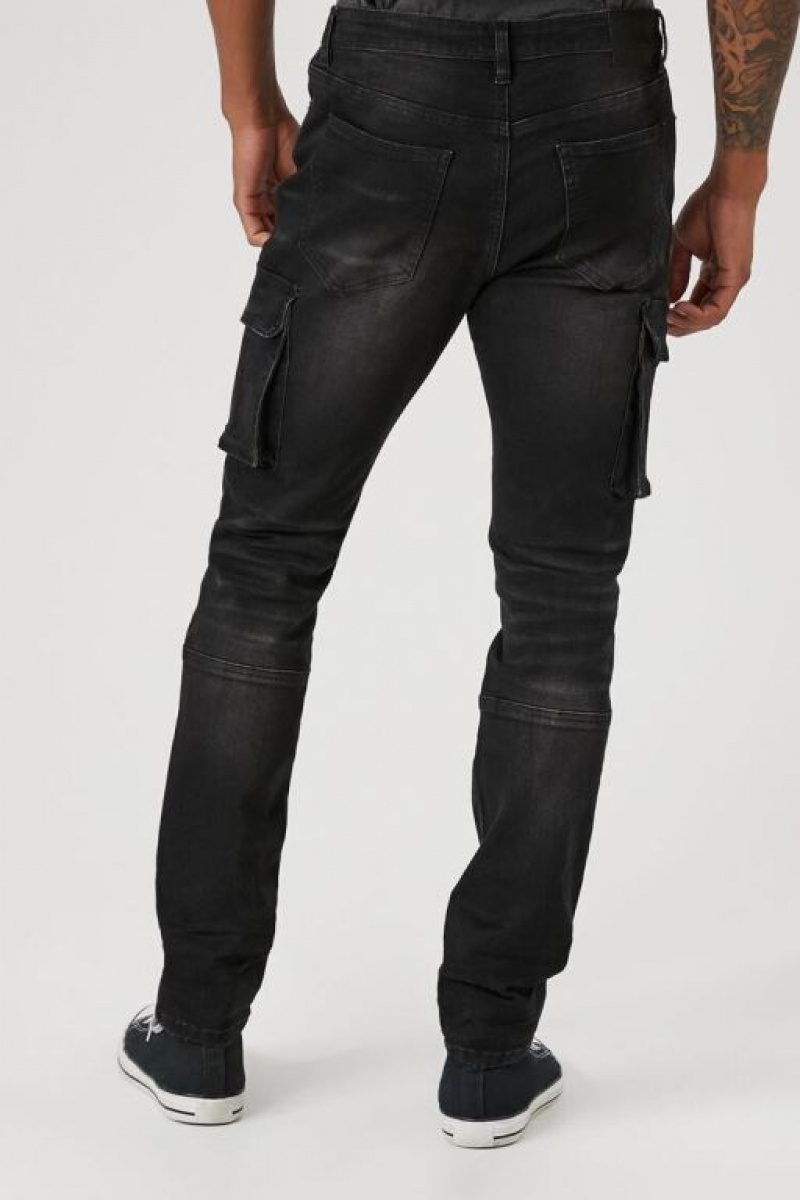 Jeans Forever 21 Stone Wash Cargo Flaco Hombre Negras | 4GfegexSGNU