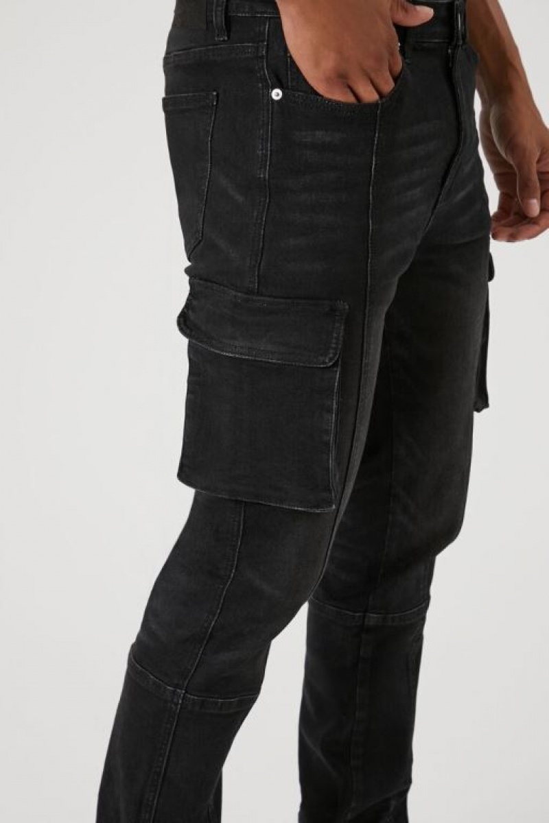 Jeans Forever 21 Stone Wash Cargo Flaco Hombre Negras | 4GfegexSGNU